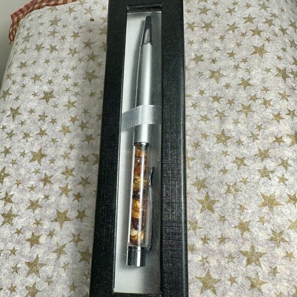 NEW Ball Point Pen with Genuine Amber Chips "Decor" Gift Box - Picture 1 of 5